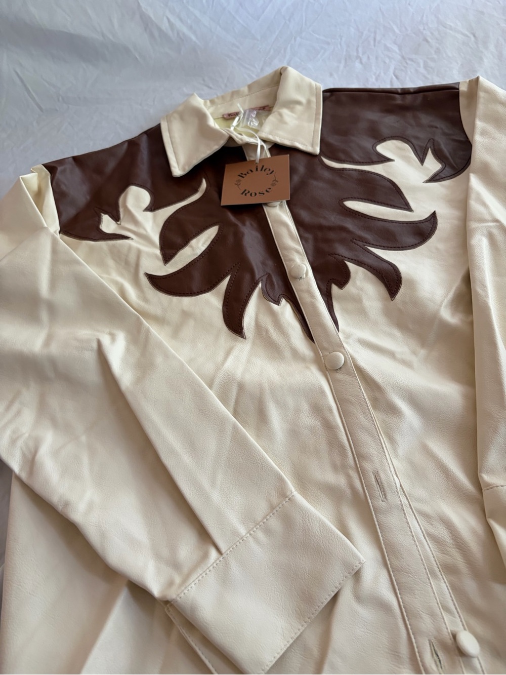 Bailey Rose Western Style Faux Leather Long Sleeve Button Up Shirt Women's Small